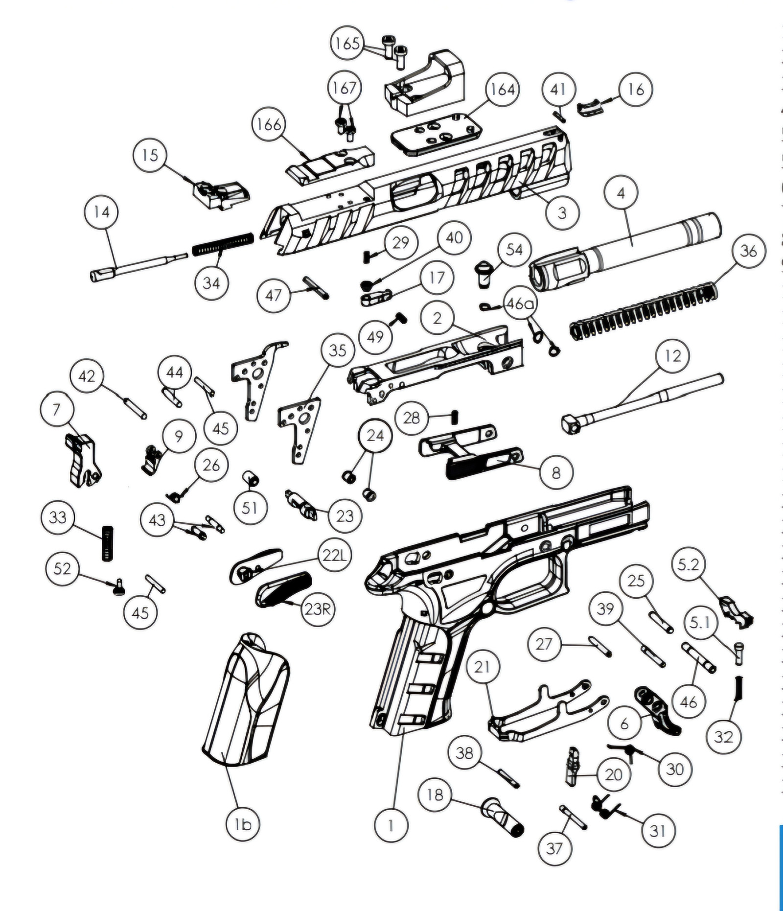 Grand Power X-Calibur Mk23 išskaidytų detalių brėžinys